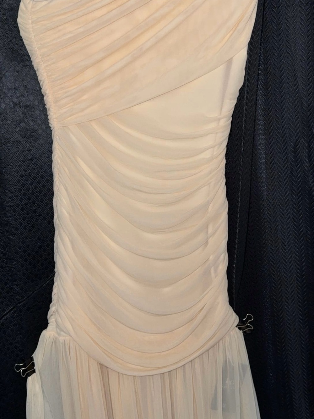 Elegant Strapless Cream Ruched Evening Dress